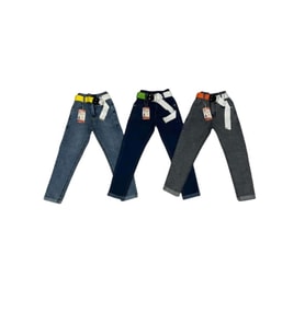 Miya 8110 Çocuk Kız Fosfor Kemeri Lastikli Kot Pantolon - Lacivert - ST00101-Lacivert-15 YAŞ (Açık Mavi)