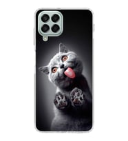 PrintiFy Samsung Galaxy M33 ile Uyumlu 1mm Slim Fit Kedi 2 050c Baskılı Şeffaf  Kılıf