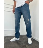 Yırtık Detay Koyu Mavi Baggy Jean