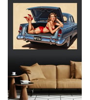 Arabada Pin-Up Bikini Kadın Dekoratif Kanvas - Mdf Ahşap Tablo