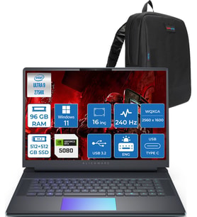 Dell Alienware 16 Area-51 AA16250 Ultra 9 275HX Ddr5 96GB 512GB SSD+512GB SSD 16GB/RTX5080 175W 16INÇ Wqxga 240Hz 500NITS 3ms WINDOWS11PRO Gaming Laptop AA1625080P42+ZETTAÇANTA