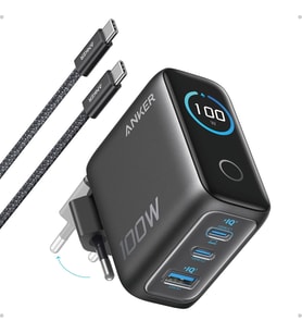 Şarj Cihazı, 100W Maksimum Güç, Kompakt, 3 Bağlantı Noktalı, GaN USB-C Şarj Bloğu, Akıllı Ekran ve Dokunmatik Kontrol, Siyah - B121B