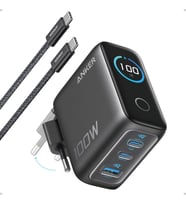 Şarj Cihazı, 100W Maksimum Güç, Kompakt, 3 Bağlantı Noktalı, GaN USB-C Şarj Bloğu, Akıllı Ekran ve Dokunmatik Kontrol, Siyah - B121B