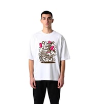 Dondurma Kollu Retro Robot Baskılı Erkek Oversize Tişört