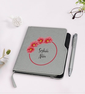 BK Gift Kişiye Özel İsimli Gri Termo Deri Defter Kalem Seti-6