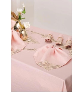Perla Güpürlü Keten Pudra Sofra Takımı 8 Kişilik 160x230 Cm 17 Prç. 1163 (Standart)