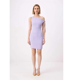 Kadın Asimetrik Yaka Kolsuz Mini Bodycon Esnek Dokuma Elbise Astarlı Günlük Rahat Modern Şık Zarif