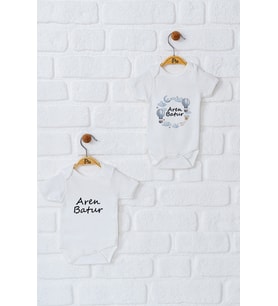 Pia Baby Premium %100 Pamuk İsme Özel Organik Baskılı İkili Set Çıtçıtlı Bebek Body Zıbın Modelleri 5009-17 (Ekru)
