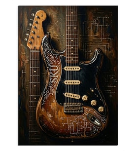 Duvara Yaslı Elektro Gitar Dekoratif Kanvas - Mdf Ahşap Tablo