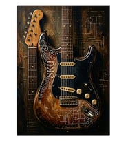 Duvara Yaslı Elektro Gitar Dekoratif Kanvas - Mdf Ahşap Tablo