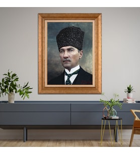 Altın Varaklı Çerçeveli Paspartulu Atatürk Tablo z5010 (Gold)