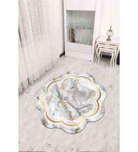 Gri Gold Çerçeveli Kaymaz Tabanlı Lazer Kesim Halı RV306 - 100 x 100 cm