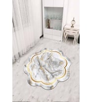 Gri Gold Çerçeveli Kaymaz Tabanlı Lazer Kesim Halı RV306 - 100 x 100 cm