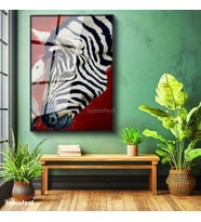 Siyah Renk Metal Çerçeveli Tamperli Cam Tablo Doğal Desen Zebra Tablosu Duvar Dekoru