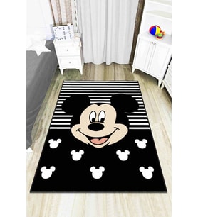 Siyah Kaymaz Tabanlı Yıkanan Miki Mouse Çocuk Halısı AR790