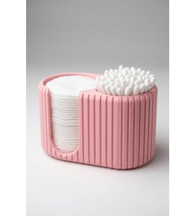 Bölmeli Makyaj Pamuğu ve Kulak Çubuğu Kutusu, Oluklu Tasarım Şık Banyo Organizeri, Açık Pamukluk ve Kozmetik Düzenleyici - (Pembe)
