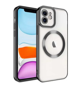 Uyumlu Model Apple iPhone 11 Kılıf Magsafe Kenar Renkli Şeffaf Setro Kapak (Siyah)