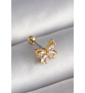 316L Çelik Gold Renk Zirkon Taşlı Kelebek Tragus Piercing