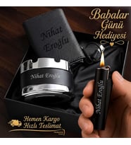 Hemen Kargo İsme Özel Mekanizmalı Kartlık Cüzdan Clipper Çakmak Küllük Hediye Seti - Sevgiliye Eşe Arkadaşa Babaya Hediye