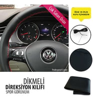 Dikmeli Direksiyon Kılıfı Deri Siyah Siyah Dikişli