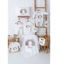 Pia Baby Premium Özel Tasarım Kız Bebek Hediyesi İsim Baskılı 11’li Set 5054-00 (Ekru)