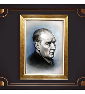 Özel Seri Paspartulu Çerçeveli Atatürk Tablo l77 (Gold)