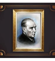 Özel Seri Paspartulu Çerçeveli Atatürk Tablo l77 (Gold)