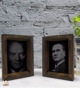 Bk Gift Atatürk Tasarımlı Dekoratif 2'li Doğal Masif Ahşap Çerçeve 15x20cm-2 (Beyaz)