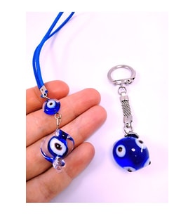 Küre Nazar Boncuk Anahtarlık +burgu Boncuk Araba Dikiz Ayna Süsü El Yapımı Cam Hediyelik Set