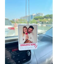 Beyaz Pleksi Kişiye Özel Fotoğraflı Dikkatli Sür Yazılı Araba Hediyesi Araba Süsü Dikiz Aynası Süsü