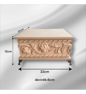 Ahşap- Ham Mdf- Desenli-takı-makyaj-aksesuar-çok Amaçlı- Ayaklı Kare Dekoratif Kutu