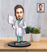 Kişiye Özel Doktor Tasarımlı Karikatür İki Katmanlı Ahşap Biblo Bay-8