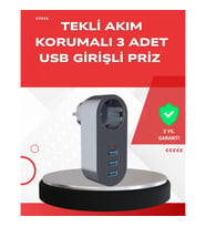 Mey İthalat® 2500W Güç Destekli Akım Korumalı Priz – 3 USB Çıkışlı