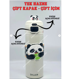 Vagonlife Diller Sevimli Panda Çift Kapaklı Çelik Termos 480ml