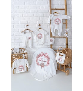 Pia Baby Premium %100 Pamuk Kız Bebek Hediyesi 10 Parça İsme Özel Doğum Seti 5025-01 (Krem)