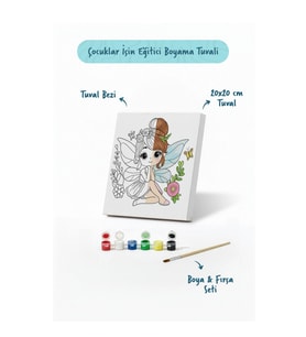 Sevimli Peri Temalı Çocuk Boyama Tuvali – Şövalesiz Eğitici Boyama Seti 20x20 cm