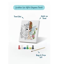 Sevimli Peri Temalı Çocuk Boyama Tuvali – Şövalesiz Eğitici Boyama Seti 20x20 cm