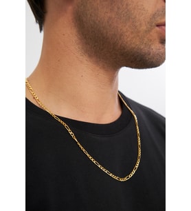 18K Altın Kaplama 4mm Figaro 925 Ayar Gümüş Zincir Kolye Vek-3096