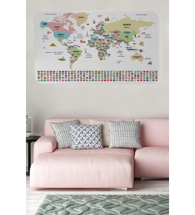 Türkçe Ülke Bayrak Lı Eğitici Başkent Detaylı Atlası Dünya Haritası Duvar Sticker -60x105-3859