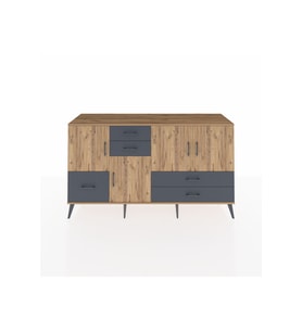 Kronos Konsol 4 Raflı 5 Çekmeceli 4 Kapaklı 176x59x99 Çam-Çam/Antrasit