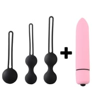 Carmine 3 Farklı Ağırlıkta Vajinal Anal Kegel Toplar ve Mini Vibratör (Siyah)