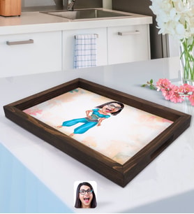 BK Gift Kişiye Özel Oryantal Karikatürlü Doğal Ahşap Tepsi-1