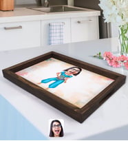 BK Gift Kişiye Özel Oryantal Karikatürlü Doğal Ahşap Tepsi-1