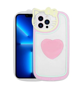 Uyumlu Model Apple iPhone 12 Pro Kılıf Kedi Figürlü Pop Soketli Kapak (Pembe)