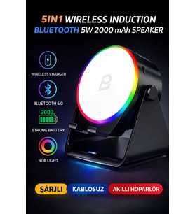 5W İndüksiyonlu Bluetooth Hoparlör 2000mAh RGB Işıklı Standlı Telefon Ses Yükseltici Speaker Güçlü