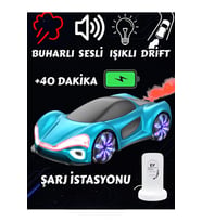 Sarj İstasyonlu Duman Atan Led Işıklı Sesli Müzikli Sarjlı 360° Dönen 4x4 Elektirikli Oyuncak Araba (Mavi)