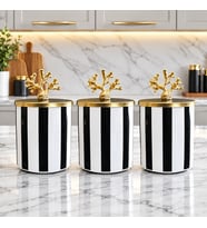 Baharatlık 3 lü Set Kahve Köşesi Dik Çizgi Siyah Gold Mercan - Feray Home