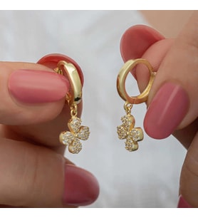 pilelistore ​Gümüş Gold Sallantılı Yonca Kadın Küpe