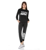 VISHENKA KADIN JUICY YAZI BASKILI 2 İPLİK ALT ÜST SWEATSHİRT TAKIM (Siyah)