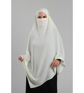 Ekru Pratik Hazır Geçmeli Tesettür Eşarp Krep Bağcıklı Sufle Hijab 2313_27